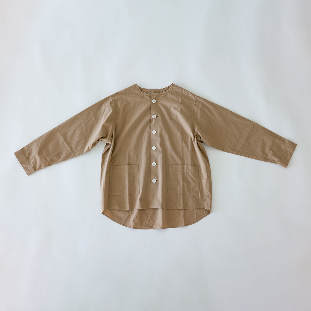 010-H02-51SBE オーガニックコットンノーカラーシャツジャケット(ブラウンベージュ)【ユニセックス】