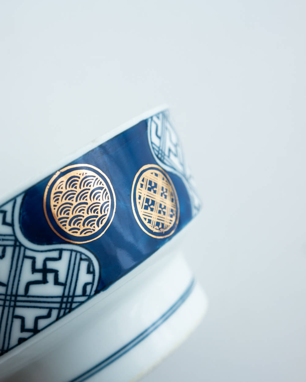 箔押小紋 高台中鉢 青