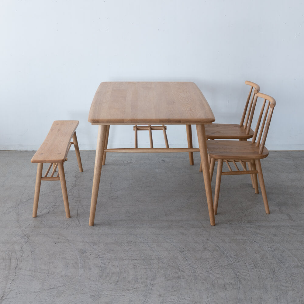 【展示品廃盤特価】Cielo ダイニング4点セット テーブル / チェア×2 / ベンチ(ホワイトオーク無垢材 オイル仕上げ)