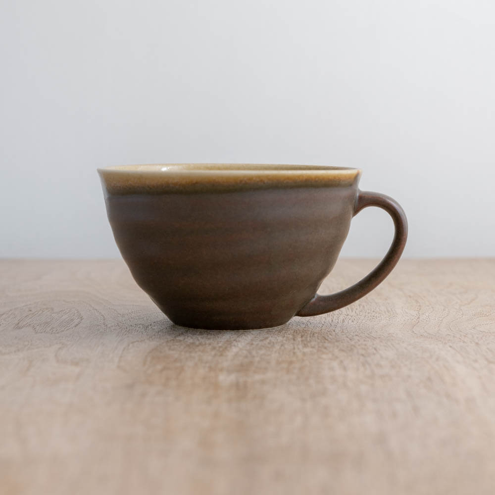 青釉流し 茶 スープマグ