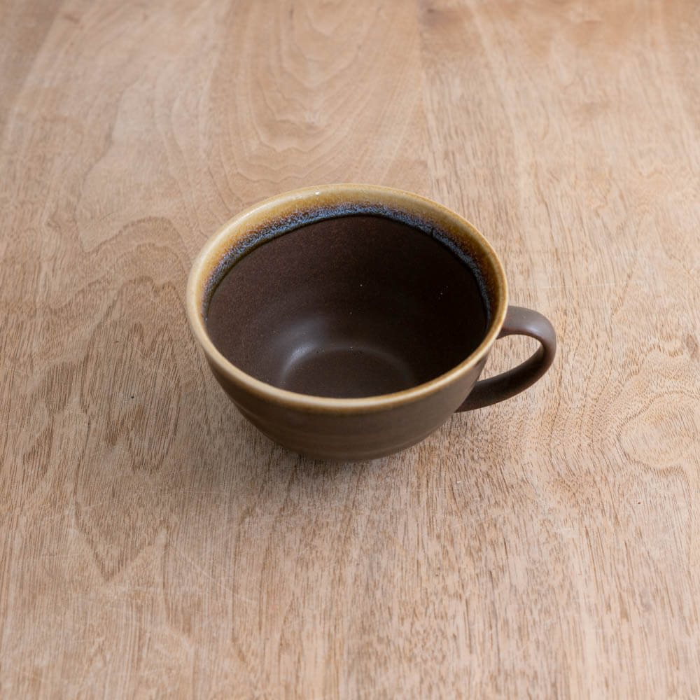 青釉流し 茶 スープマグ