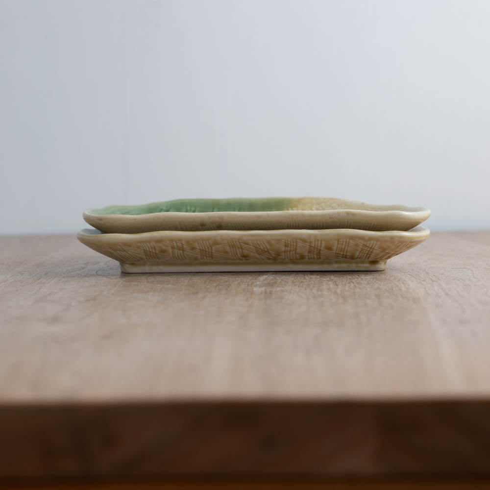 黄瀬戸吹き 半月皿