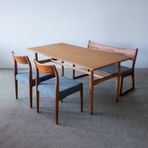【現品SALE】クルミ材 ハギテーブル W1500+common52 ダイニングチェアC 5点セット