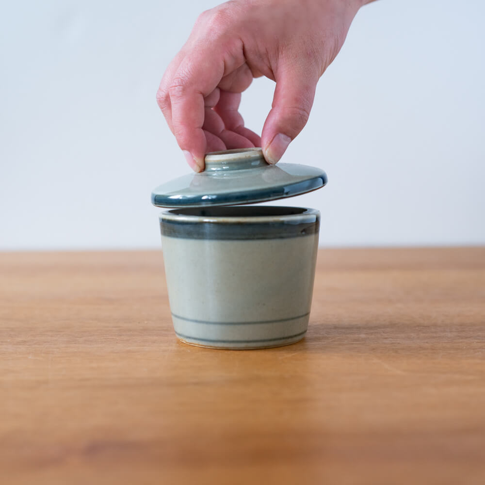 灰釉 青リム 茶碗蒸し