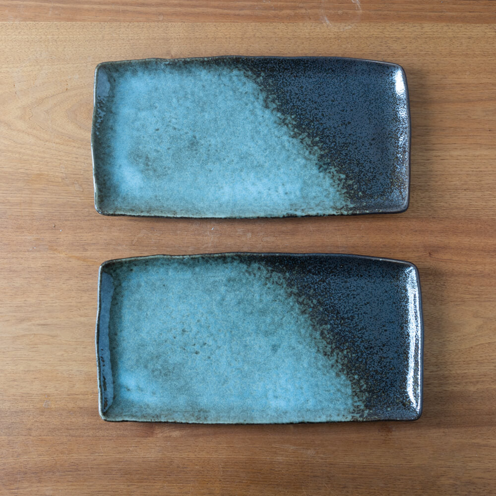 【WEB限定】黒釉青吹ベタハマ ホッケ皿 -器市-