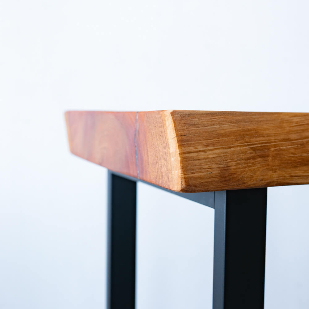 【アップサイクル品】ケヤキ一枚板 デスク 幅164cm|両耳付き・天板厚75mm/オイル仕上げ・ブラックアイアン脚