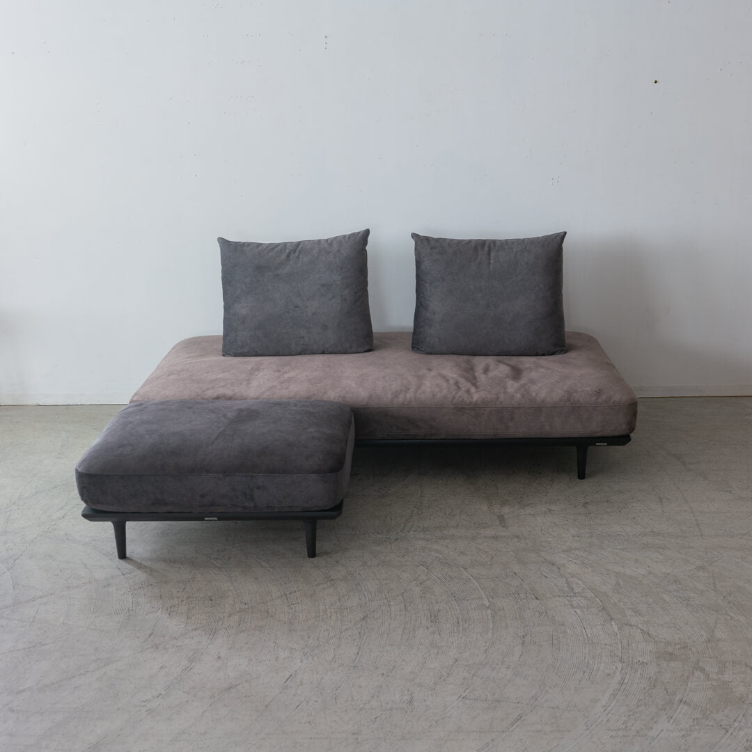 【現品SALE】ナガノインテリア LC060 フラットベース ソファ+バックレスト2個+オットマンセット|レッドオーク材・ブラック塗装
