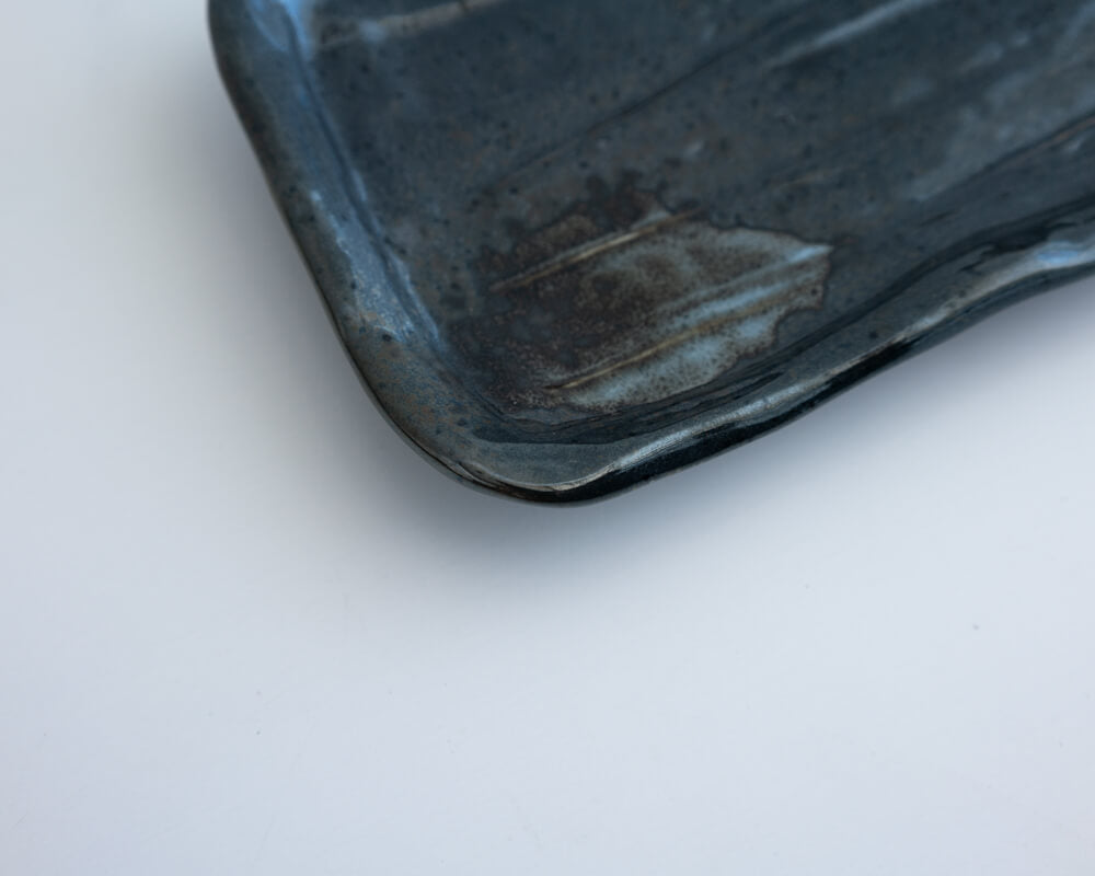 黒白吹 角 焼物皿