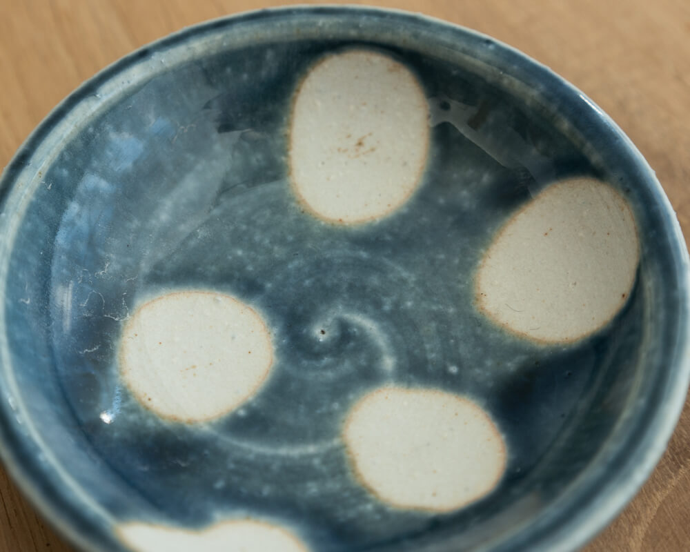  薬味小皿 青水玉