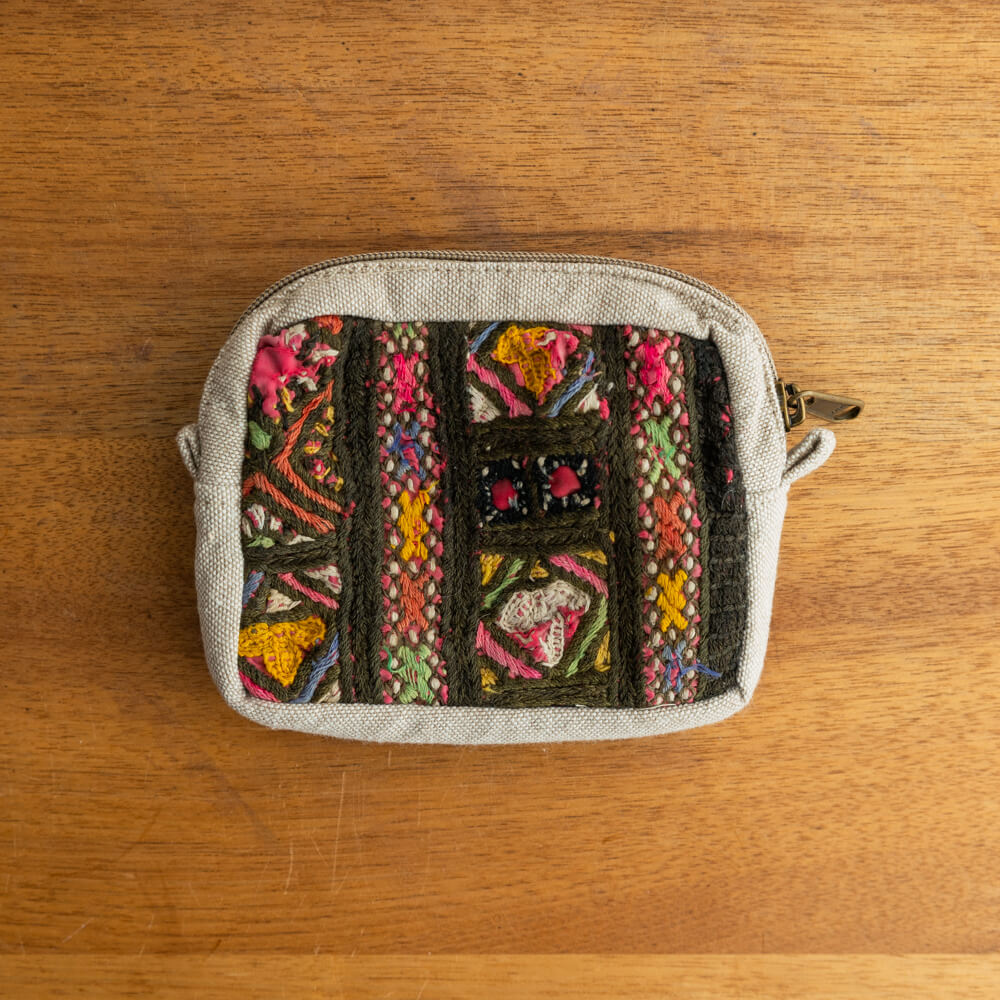 ヴィンテージ刺繍ポーチ L -Golden Hour-