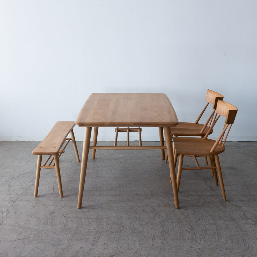 【展示品廃盤特価】Cielo ダイニング4点セット テーブル / シンチェア×2 / ベンチ（ホワイトオーク無垢材 オイル仕上げ）