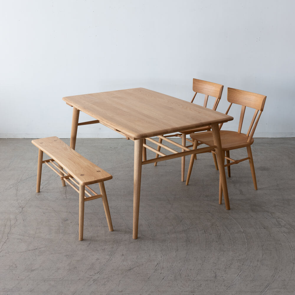 【展示品廃盤特価】Cielo ダイニング4点セット テーブル / シンチェア×2 / ベンチ（ホワイトオーク無垢材 オイル仕上げ）