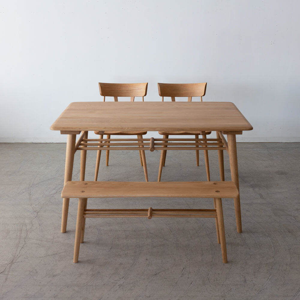 【展示品廃盤特価】Cielo ダイニング4点セット テーブル / シンチェア×2 / ベンチ（ホワイトオーク無垢材 オイル仕上げ）