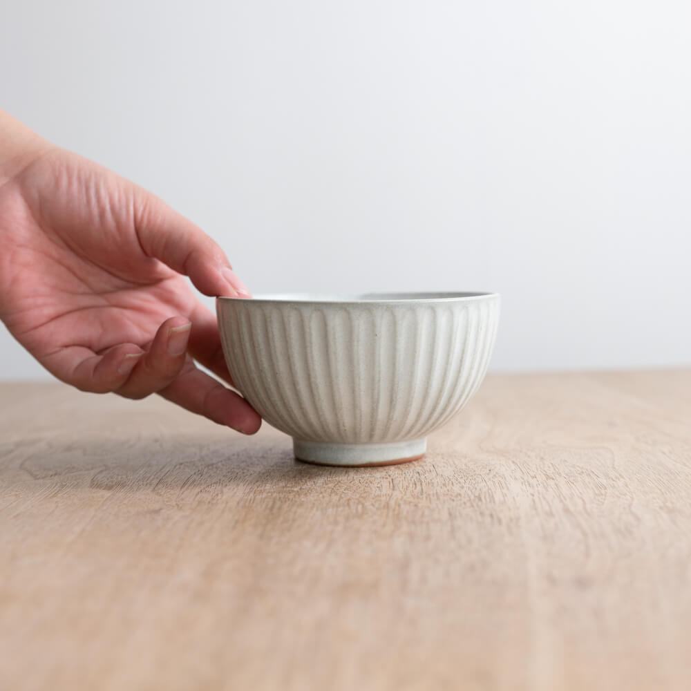 しのぎ軽量茶碗 白