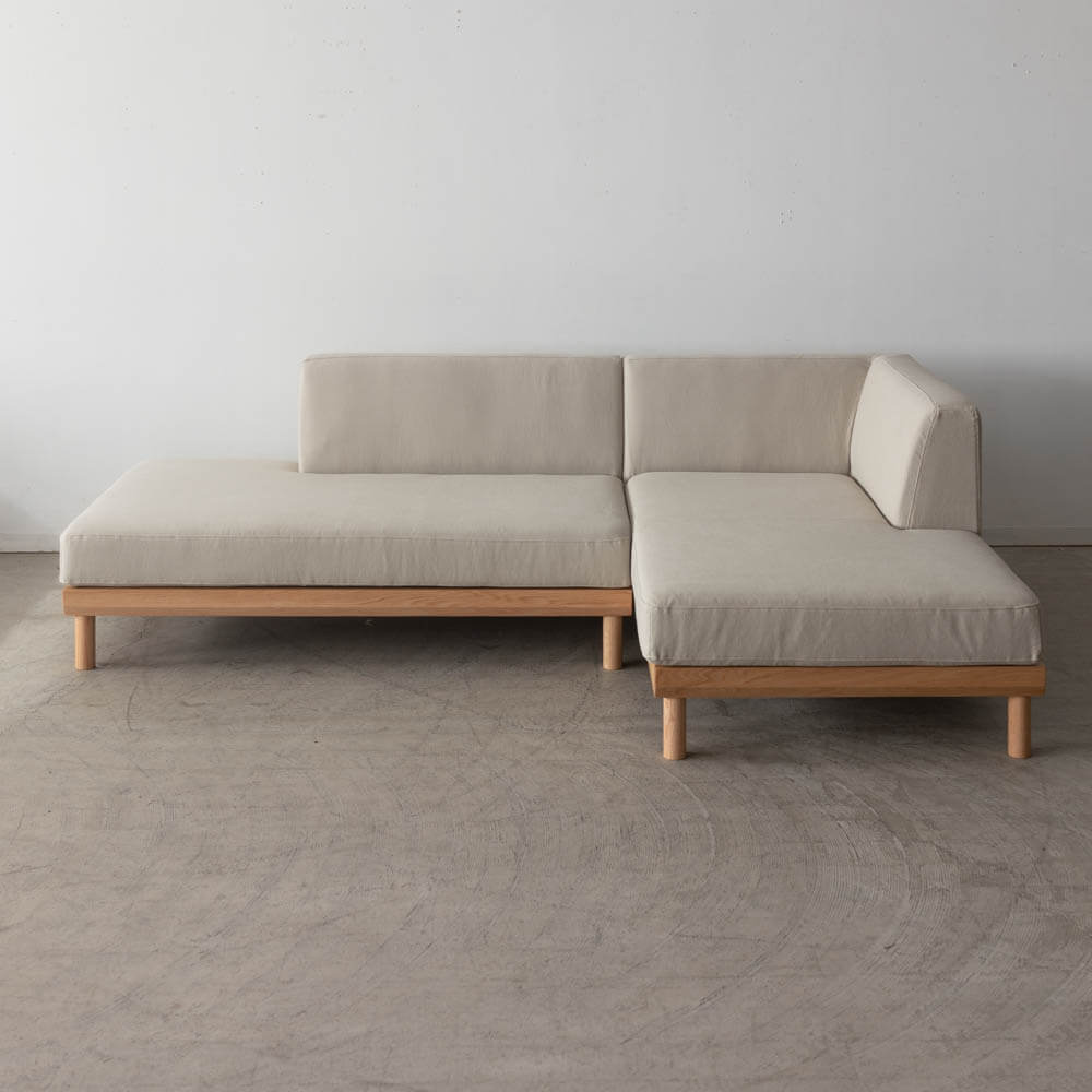 ［現品SALE］リトルコロン 1450カウチソファ（R）＋シェーズロング（L）レッドオーク/オイル 張地：ランク2 / 帆布6GY