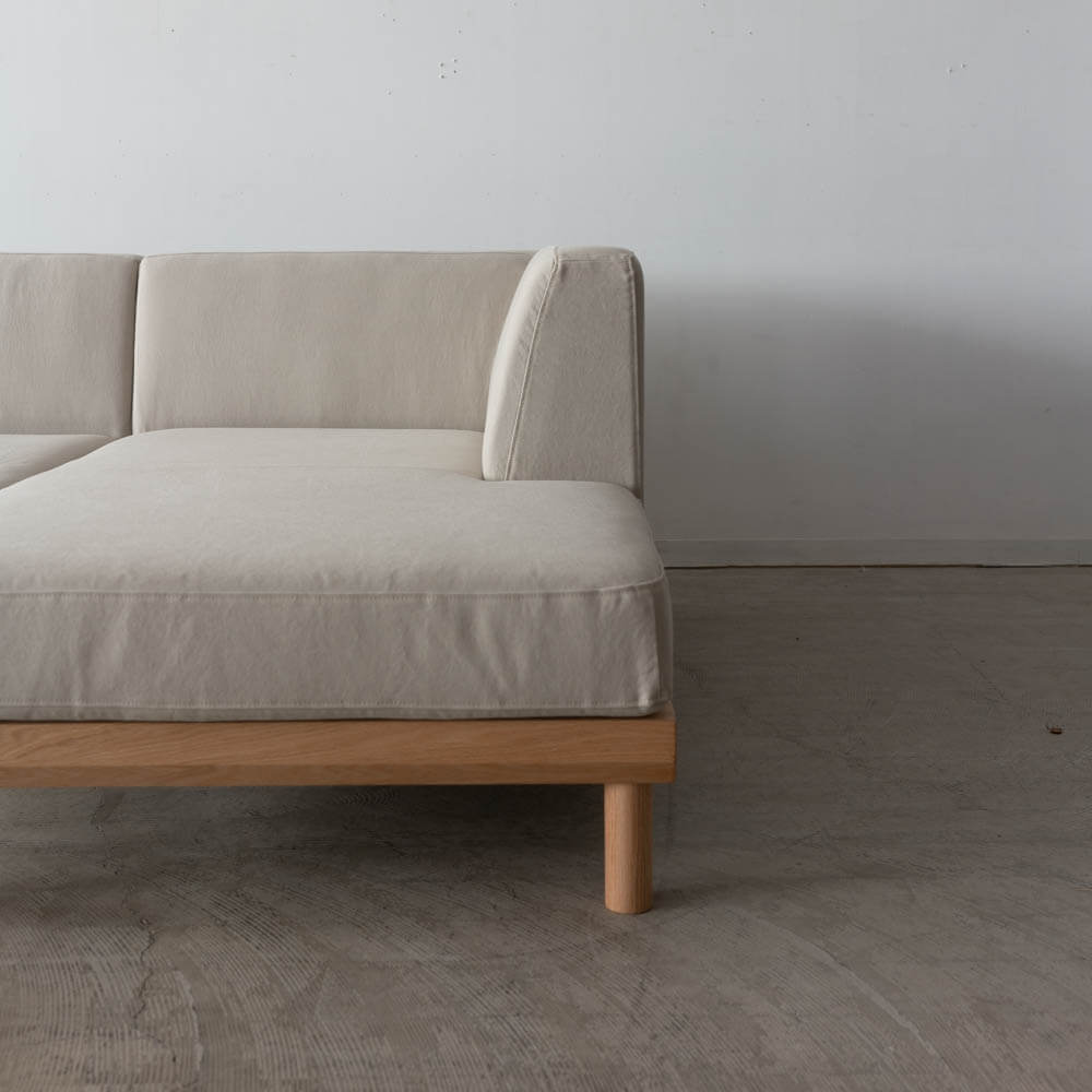 ［現品SALE］リトルコロン 1450カウチソファ（R）＋シェーズロング（L）レッドオーク/オイル 張地：ランク2 / 帆布6GY