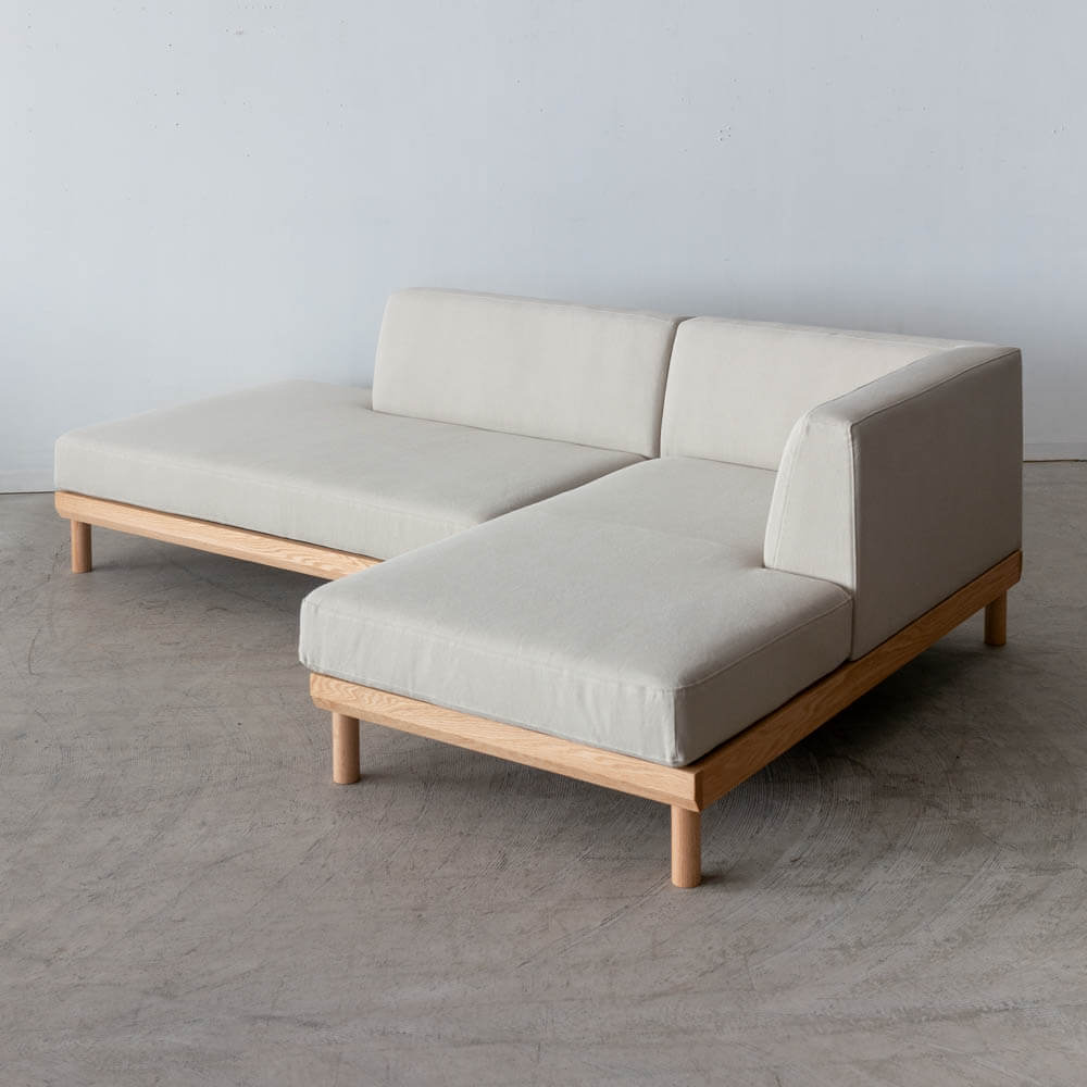 ［現品SALE］リトルコロン 1450カウチソファ（R）＋シェーズロング（L）レッドオーク/オイル 張地：ランク2 / 帆布6GY