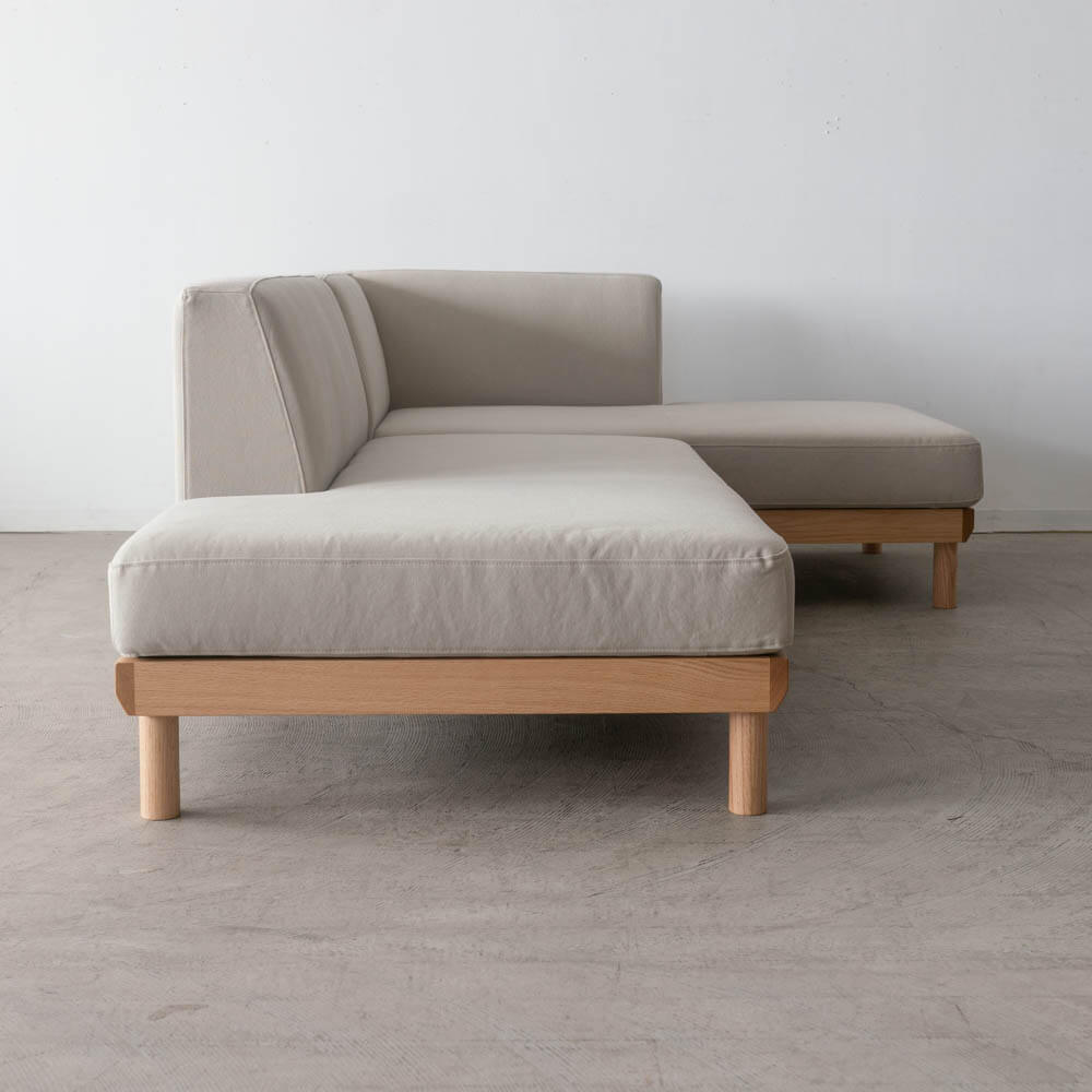 ［現品SALE］リトルコロン 1450カウチソファ（R）＋シェーズロング（L）レッドオーク/オイル 張地：ランク2 / 帆布6GY
