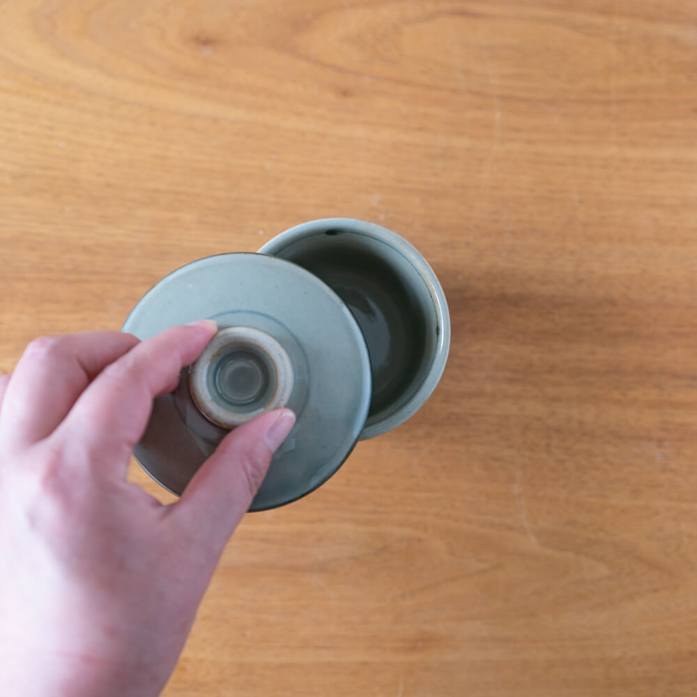灰釉 青リム 茶碗蒸し