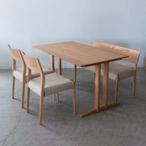 【現品SALE】木馬舎 ダイニング7点セット 幅240cm｜4レッグテーブル＋ハヤブサチェア3脚＋シズクルチェア3脚／ウォールナット・本革ブラック