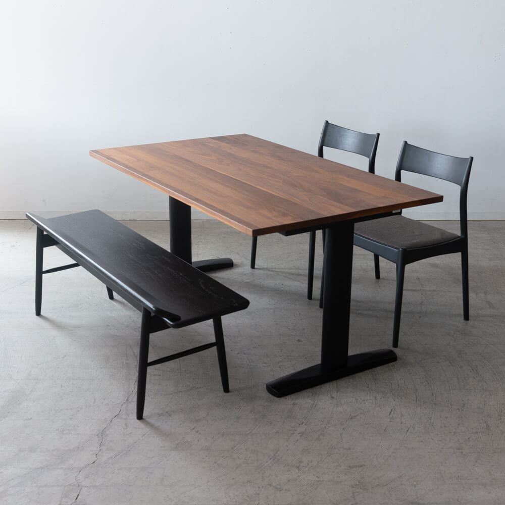 ［現品SALE］ダイニング4点セット DT605-5S4A70 WN/BK 150cm｜MILE_STONEチェア2脚＋VILLAベンチ