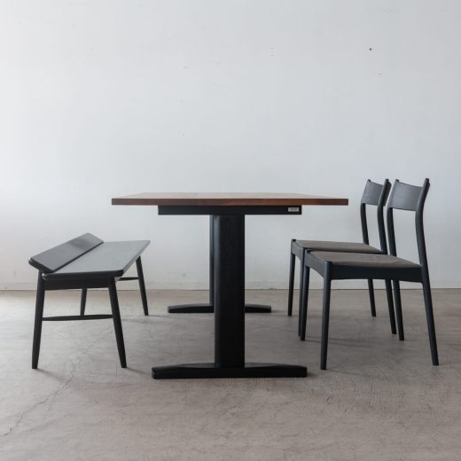 ［現品SALE］ダイニング4点セット DT605-5S4A70 WN/BK 150cm｜MILE_STONEチェア2脚＋VILLAベンチ