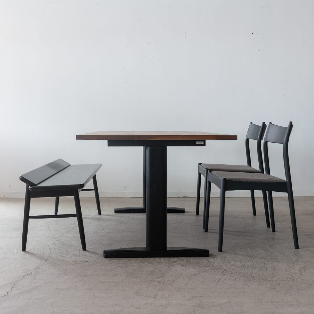 ［現品SALE］ダイニング4点セット DT605-5S4A70 WN/BK 150cm｜MILE_STONEチェア2脚＋VILLAベンチ