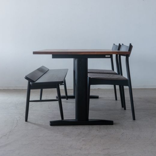 ［現品SALE］ダイニング4点セット DT605-5S4A70 WN/BK 150cm｜MILE_STONEチェア2脚＋VILLAベンチ