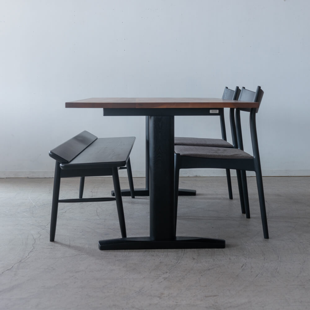 ［現品SALE］ダイニング4点セット DT605-5S4A70 WN/BK 150cm｜MILE_STONEチェア2脚＋VILLAベンチ