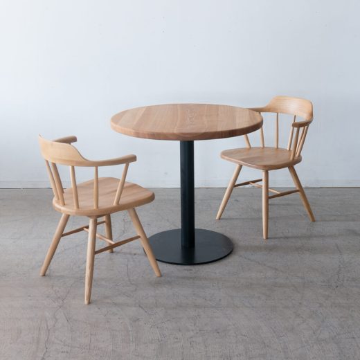 【現品SALE】タモ無垢材 円形ダイニング3点セット φ80cm｜アップサイクルテーブル＋TOTTO NAチェア2脚