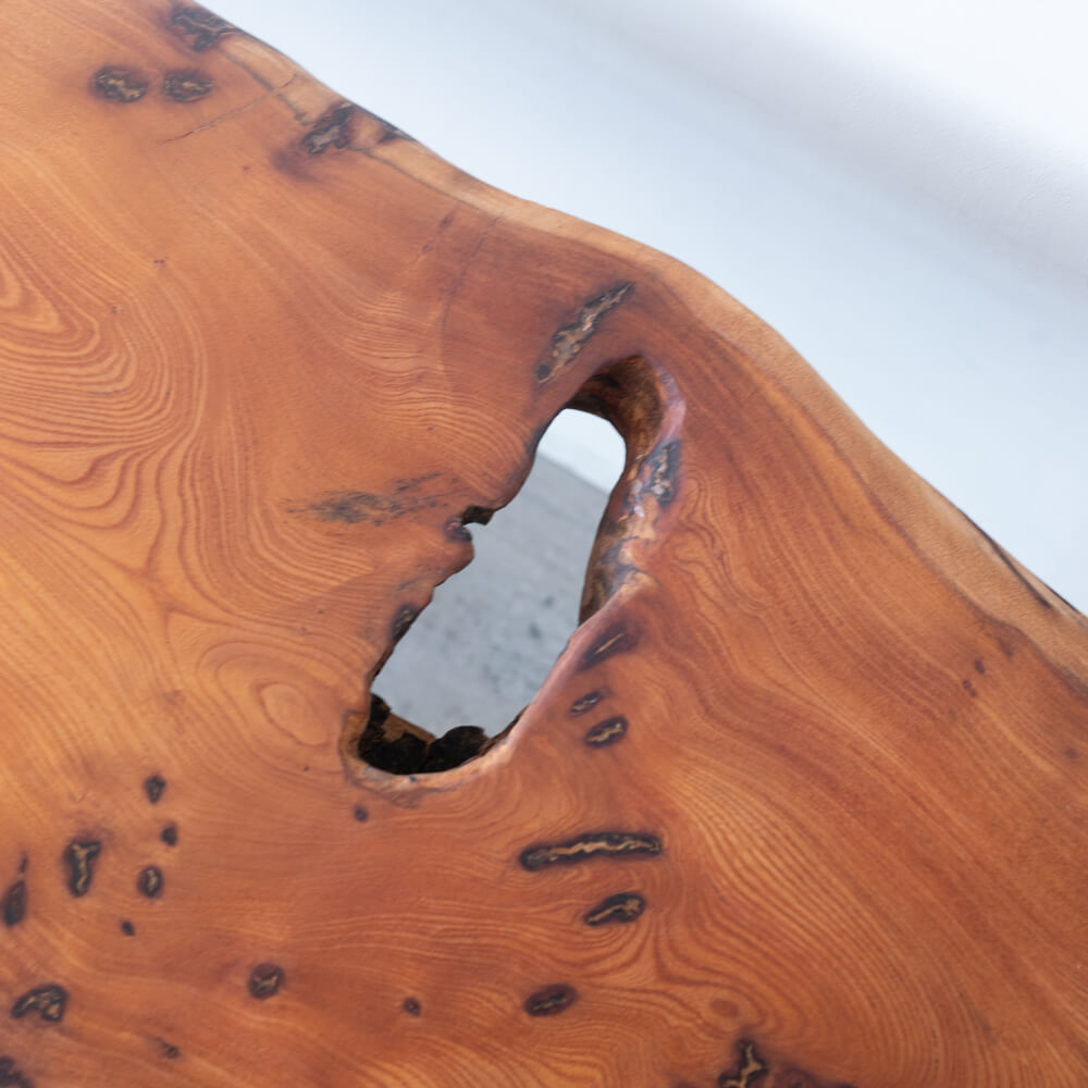 【アップサイクル品】ケヤキ一枚板 デスク 幅164cm｜両耳付き・天板厚75mm／オイル仕上げ・ブラックアイアン脚