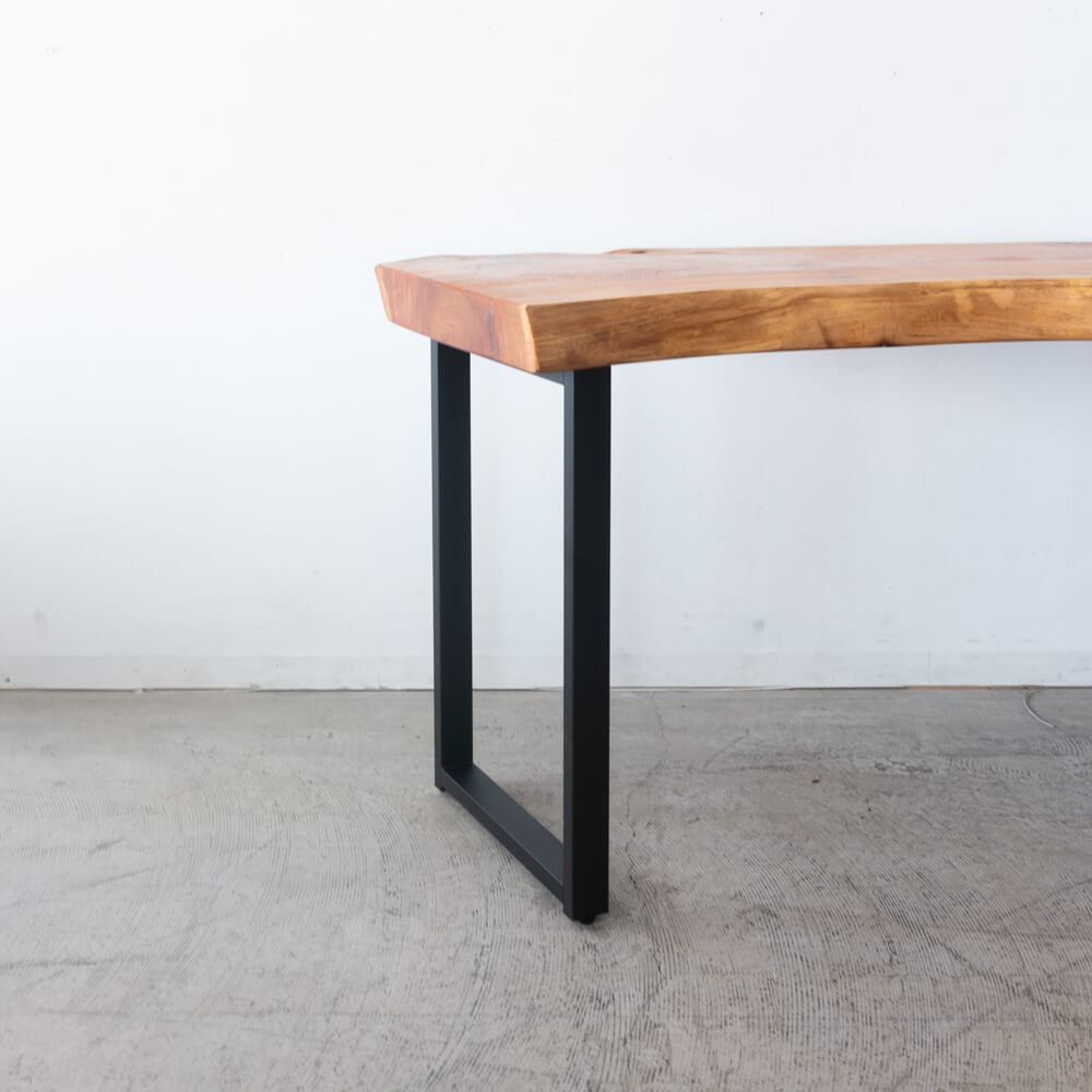 【アップサイクル品】ケヤキ一枚板 デスク 幅164cm｜両耳付き・天板厚75mm／オイル仕上げ・ブラックアイアン脚