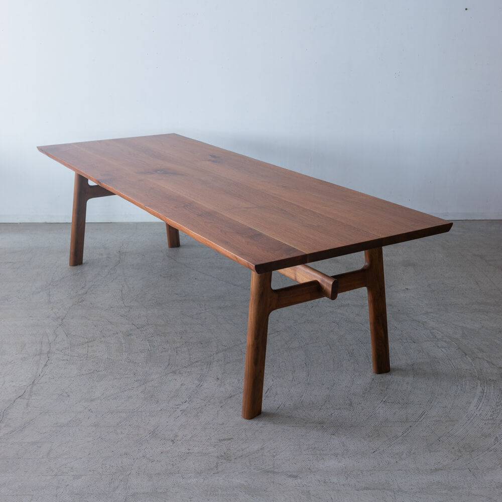 【現品SALE】木馬舎 ダイニング7点セット 幅240cm｜4レッグテーブル＋ハヤブサチェア3脚＋シズクルチェア3脚／ウォールナット・本革ブラック