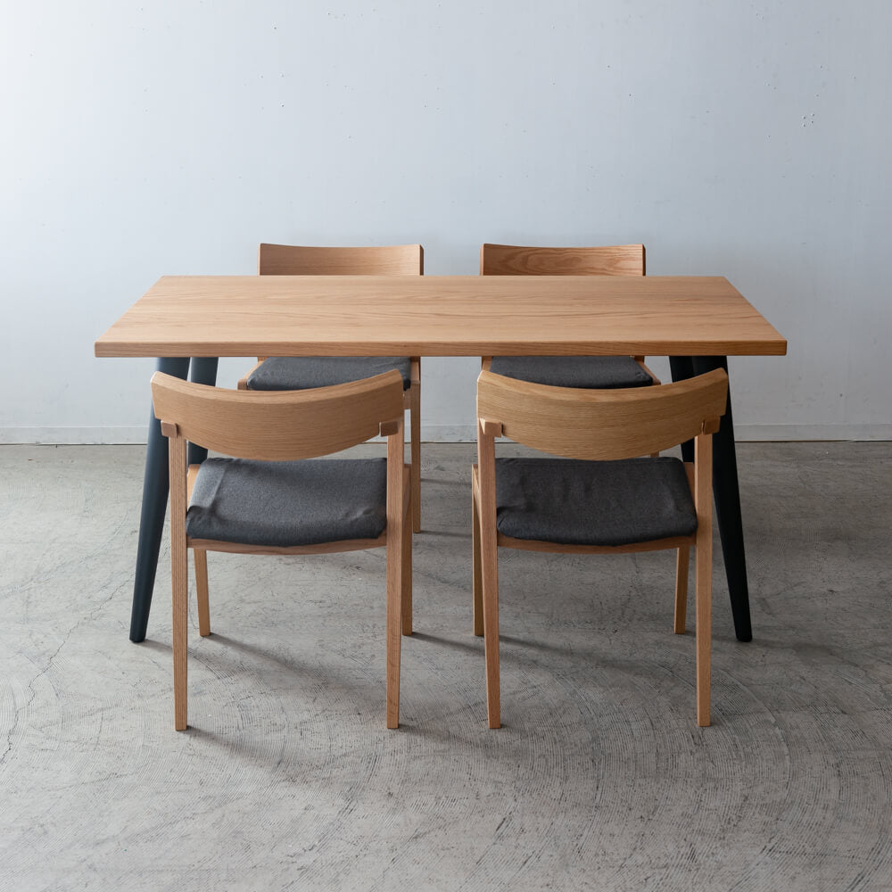 【現品SALE】ダイニング5点セット 165cm RECROテーブル 木脚4本脚＋Hチェア4脚 オーク材 / ウレタン塗装｜HIDAKAGU
