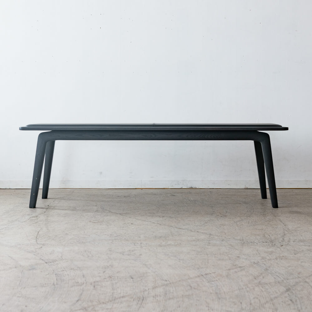 【現品SALE】ELEGANCE ダイニングベンチ BK 幅150cm ホワイトアッシュ材／本革ブラック｜朝日木材加工