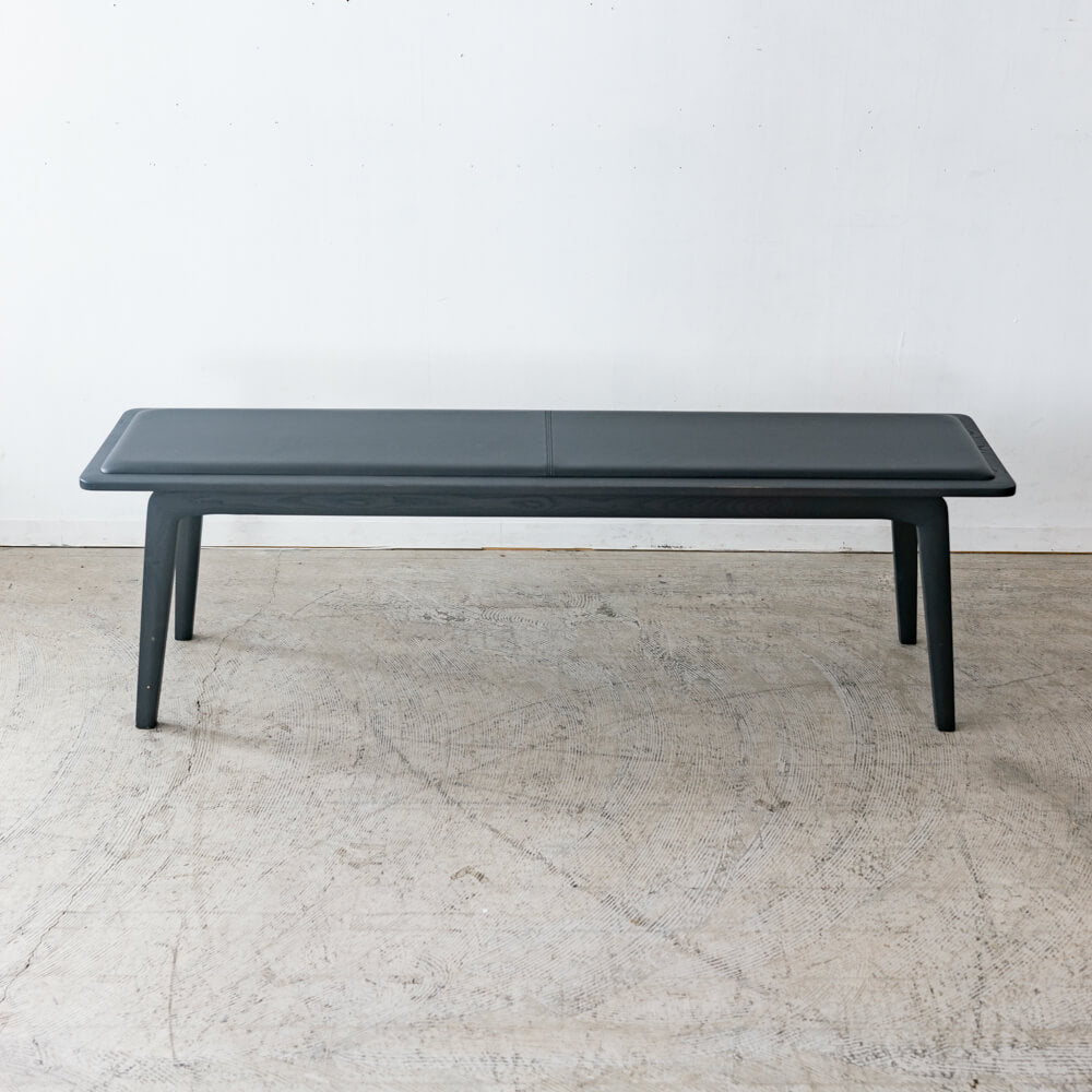 【現品SALE】ELEGANCE ダイニングベンチ BK 幅150cm ホワイトアッシュ材／本革ブラック｜朝日木材加工