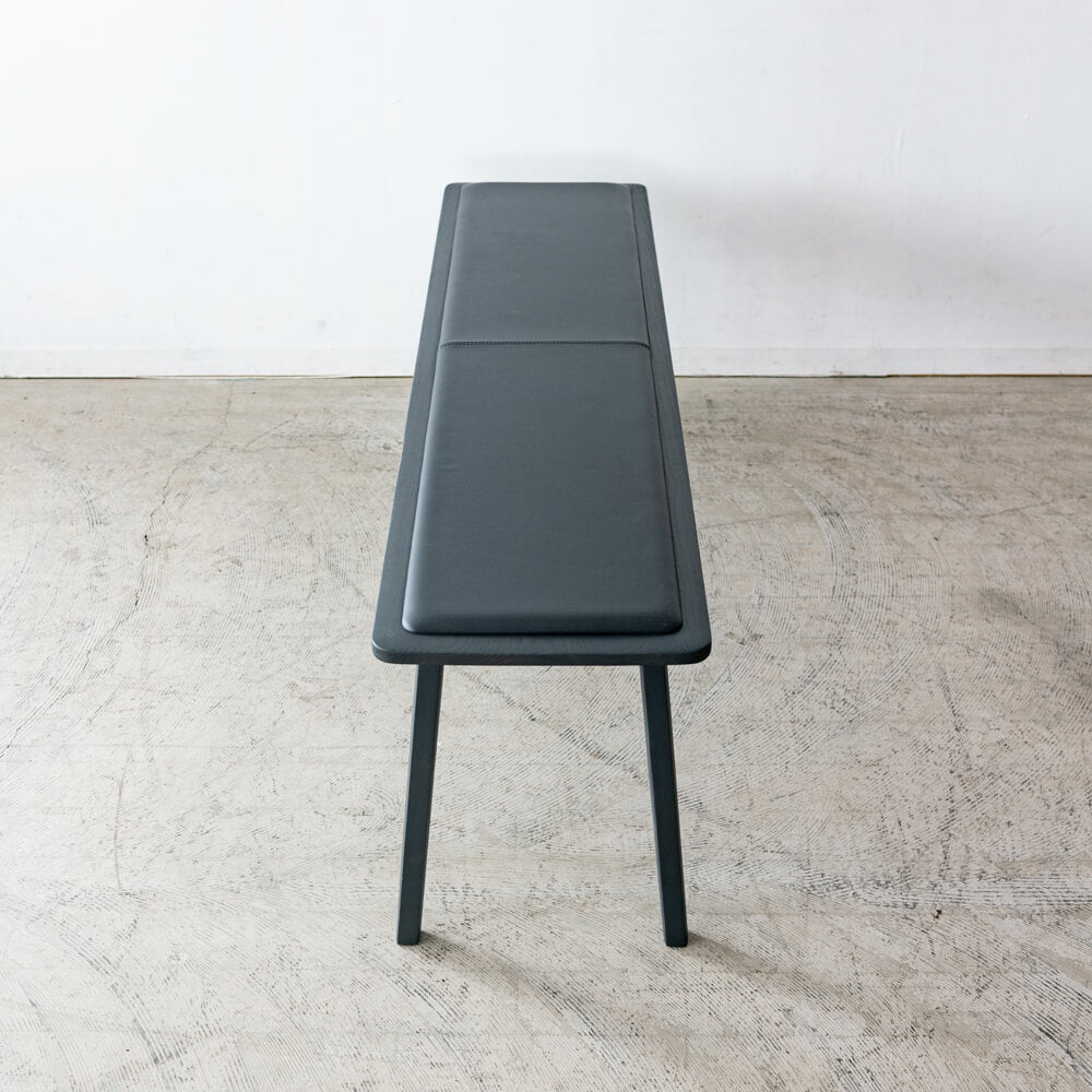 【現品SALE】ELEGANCE ダイニングベンチ BK 幅150cm ホワイトアッシュ材／本革ブラック｜朝日木材加工