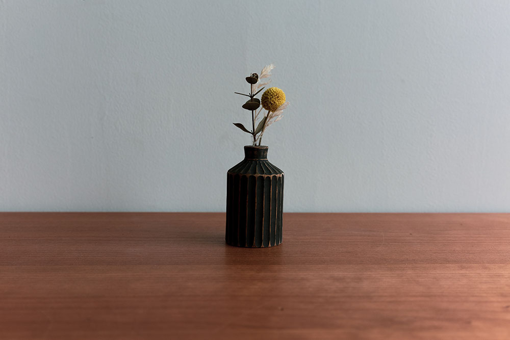 【ドライフラワー付】flower vase -straight- しのぎ