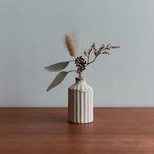 白｜flower vase -straight- しのぎ　【ドライフラワー付】