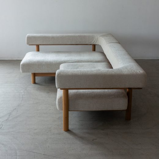 ［現品SALE］カウチソファ ナラ材 LC046-R155（NR-H0 AF840）クッション付き［ナガノインテリア］