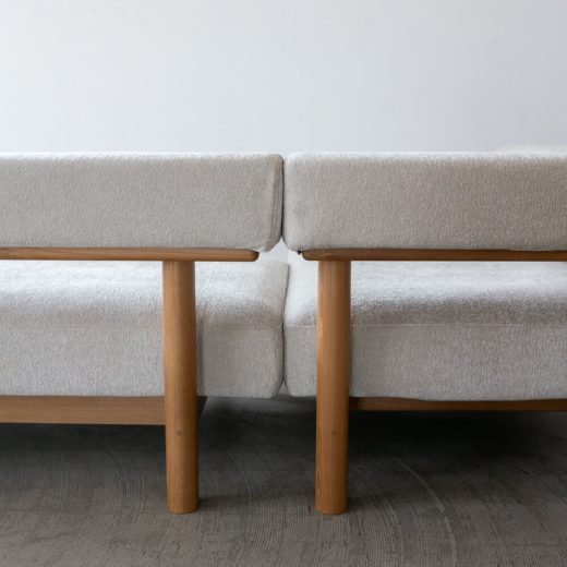 ［現品SALE］カウチソファ ナラ材 LC046-R155（NR-H0 AF840）クッション付き［ナガノインテリア］