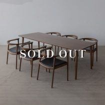 ［ダイニング7点セット］BRIDGE ダイニングテーブル220（DB）＋ライトチェア（DB）座面：R2ブラック（革）6脚 売り切れ