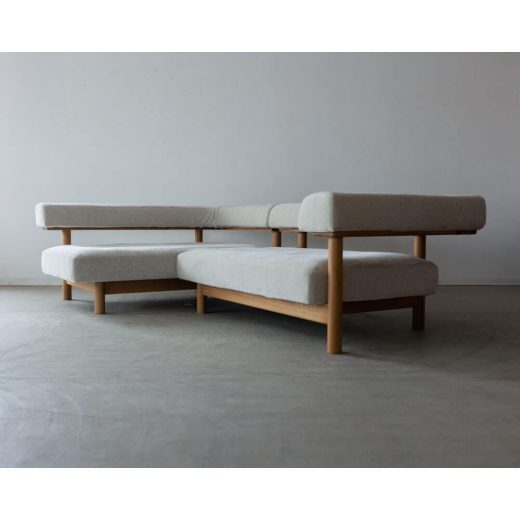 ［現品SALE］カウチソファ ナラ材 LC046-R155（NR-H0 AF840）クッション付き［ナガノインテリア］