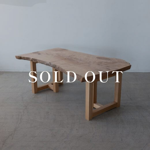［現品SALE］カエデ 無垢板テーブル - オイル仕上げ タモ兼用脚 極上縮杢入 W1630×D910-800-1000×H680 売り切れ