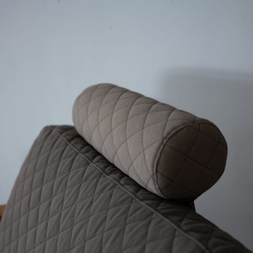 ［現品SALE］カラル2.5Pソファ1800＋スツール（ヘッドレスト付き）レッドオーク/ オイル / ８号帆布ダイヤキルトN5グレー