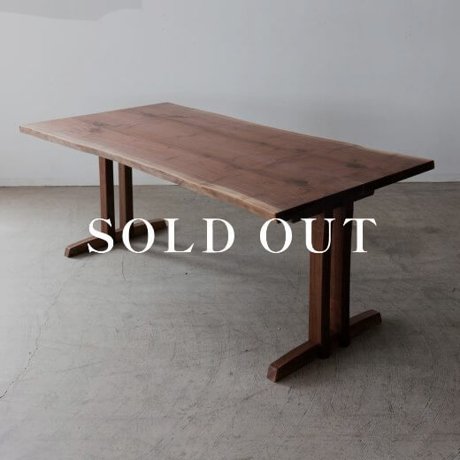 アウトレット家具の［現品SALE］ウォールナット材 ブックマッチテーブル W1800 オイル仕上げ - 2本脚 天厚40mm H710 売り切れ