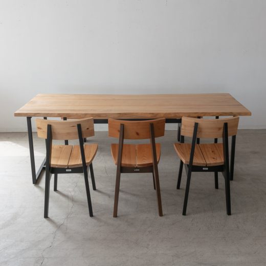 ダイニング5点セット ウダイカンバ（マカバ）（L-9）アイアン口型2本脚/ ベンチ 杉×ビーチ  / チェア ×3