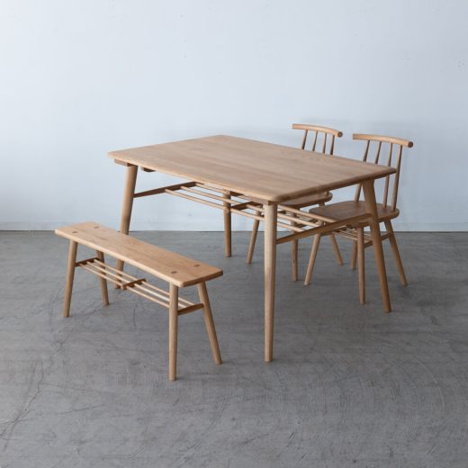 【展示品廃盤特価】Cielo ダイニング4点セット テーブル / チェア×2 / ベンチ（ホワイトオーク無垢材 オイル仕上げ）