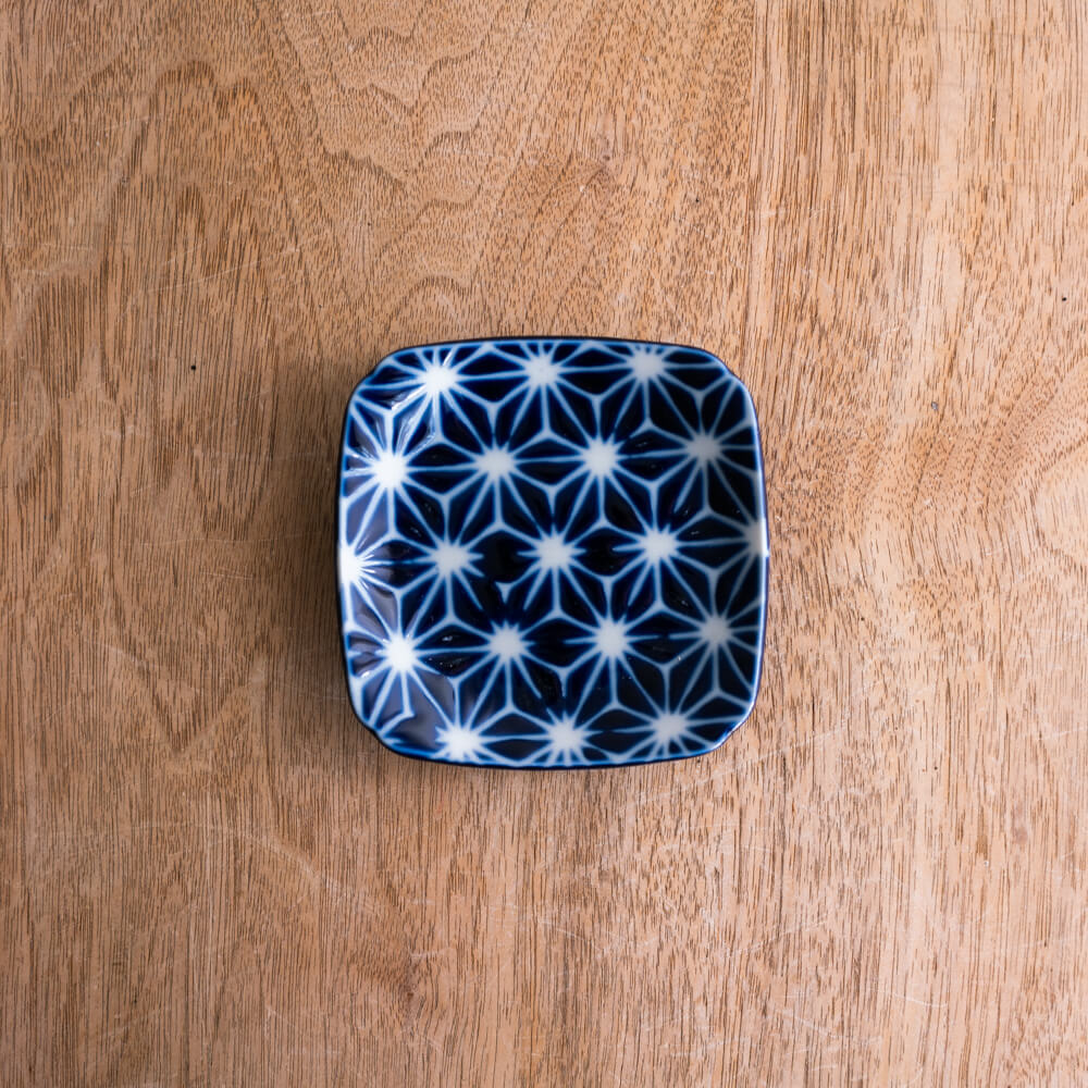 【WEB限定】瑠璃小紋 四角3.5皿 (麻の葉) -器市-