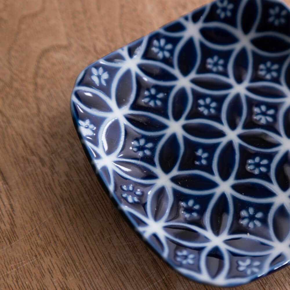 【WEB限定】瑠璃小紋 四角3.5皿 (七宝) -器市-